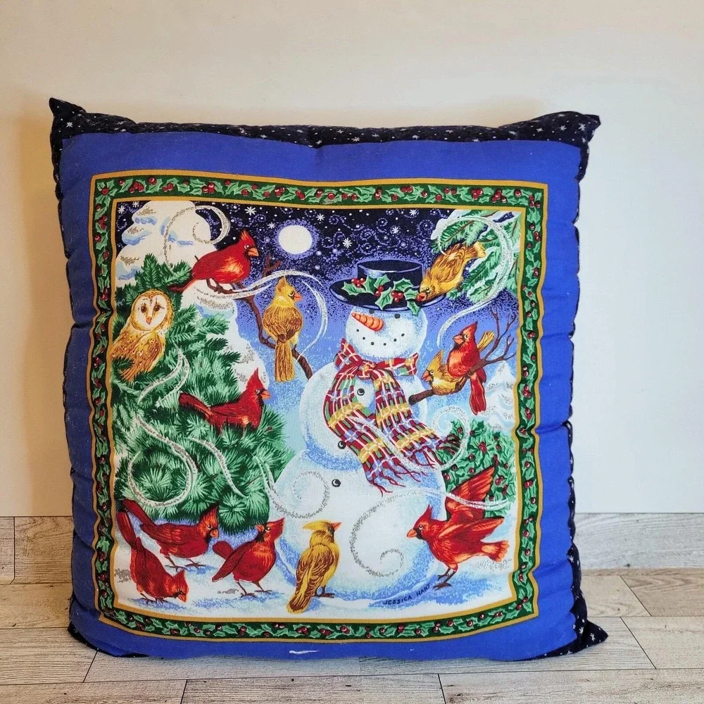 Lot 2 VTG Handmade Christmas Throw Pillow Winter's Tale, Santa Sitting Decor